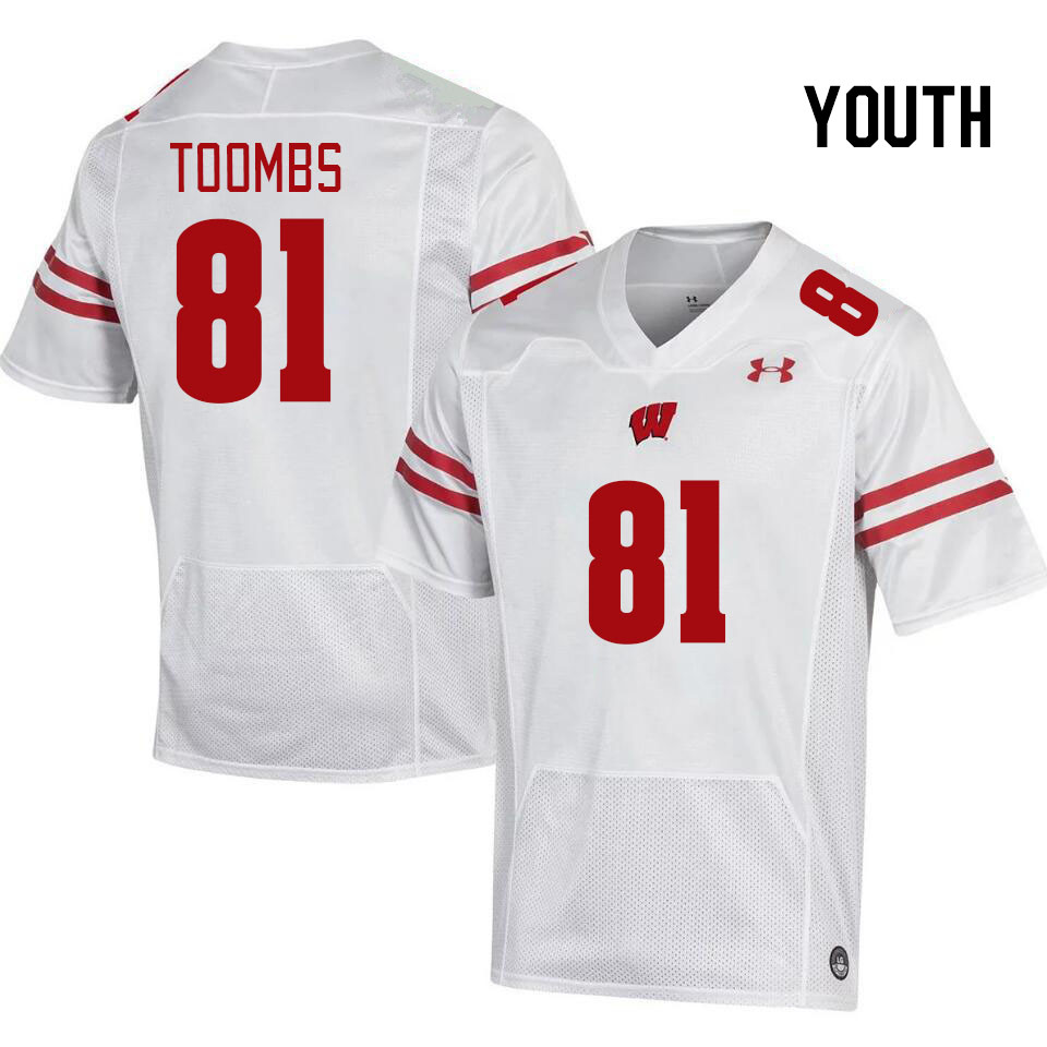 Youth #81 Angel Toombs Winsconsin Badgers College Football Jerseys Stitched Sale-White